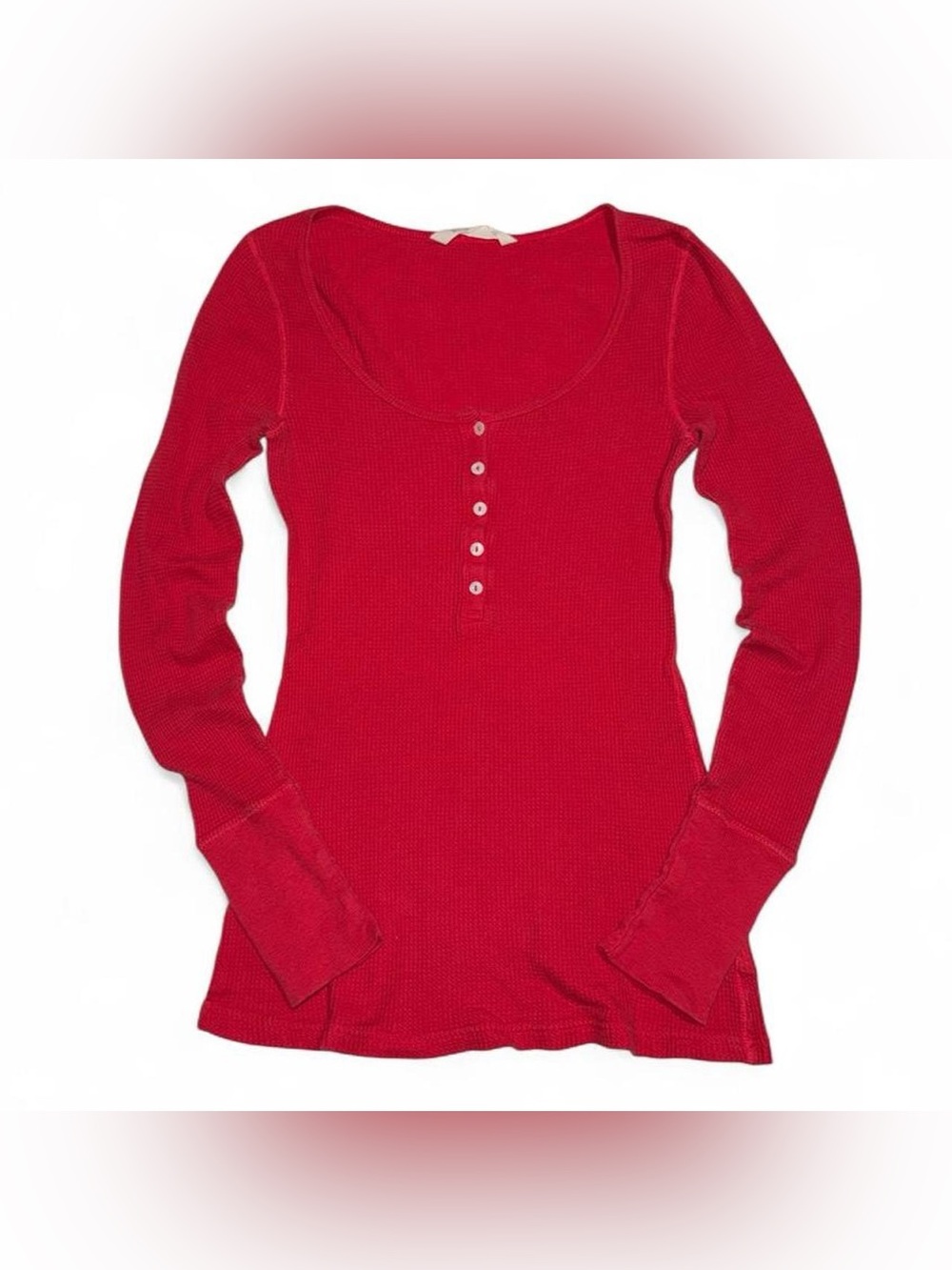 Old Navy Red Long-Sleeve Henley Waffle Thermal Top